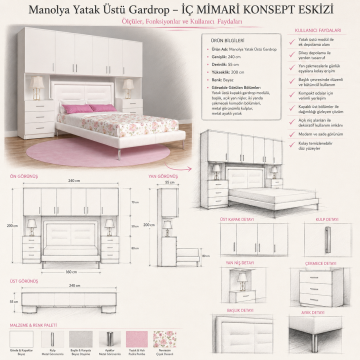 Manolya Yatak Üstü Gardrop Mebran Kapak