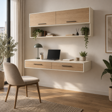 Lineva 100 İki Çekmeceli ve Üst Dolaplı Duvara Monte Çalışma Masası