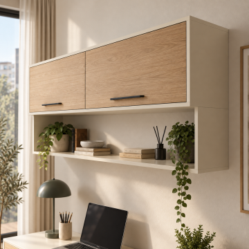 Lineva 100 İki Çekmeceli ve Üst Dolaplı Duvara Monte Çalışma Masası