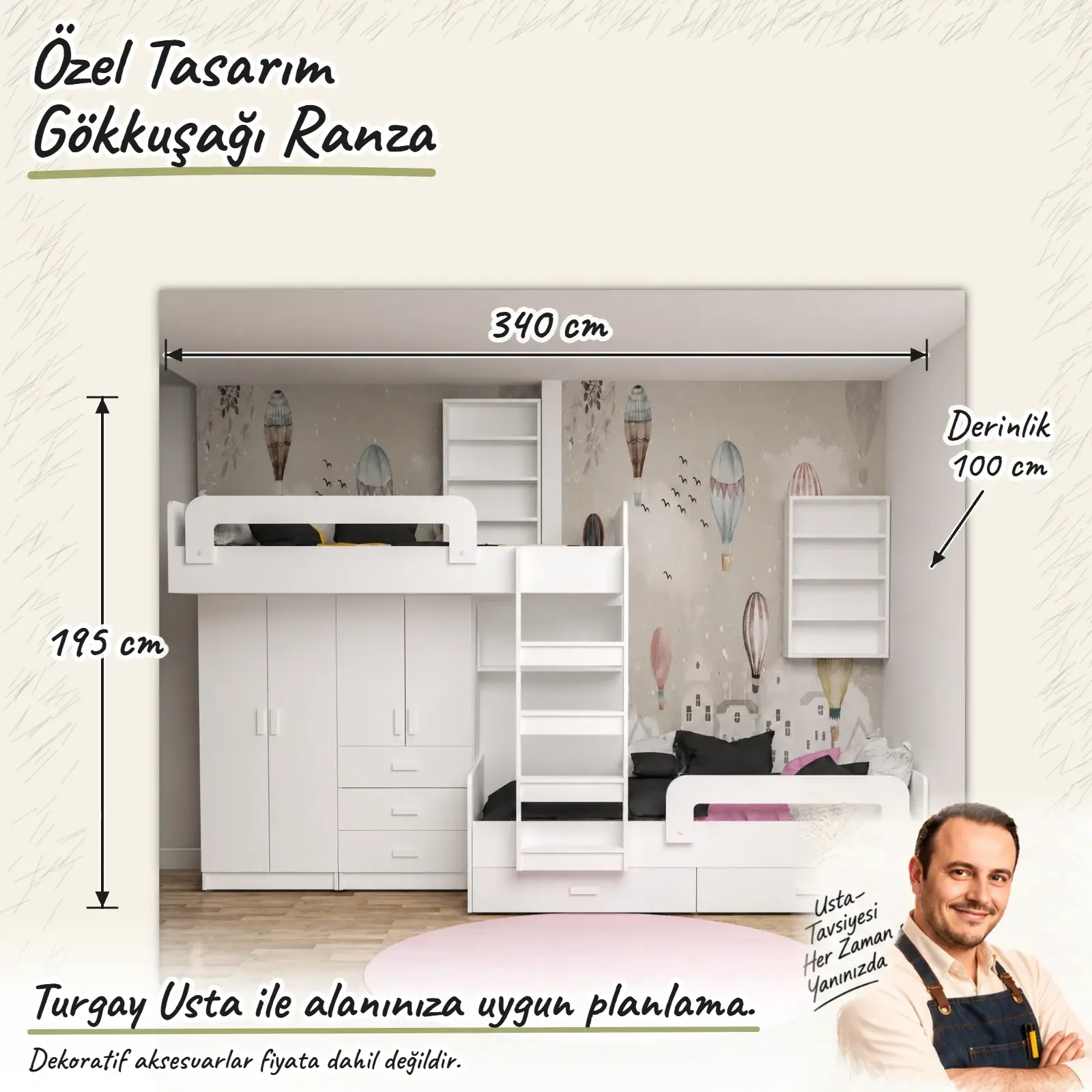 Özel Tasarım Gökkuşağı Ranza Turgay Usta ölçülü eskiz