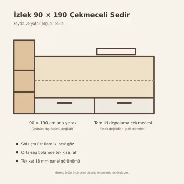 İzlek 90x190 Çekmeceli Sedir