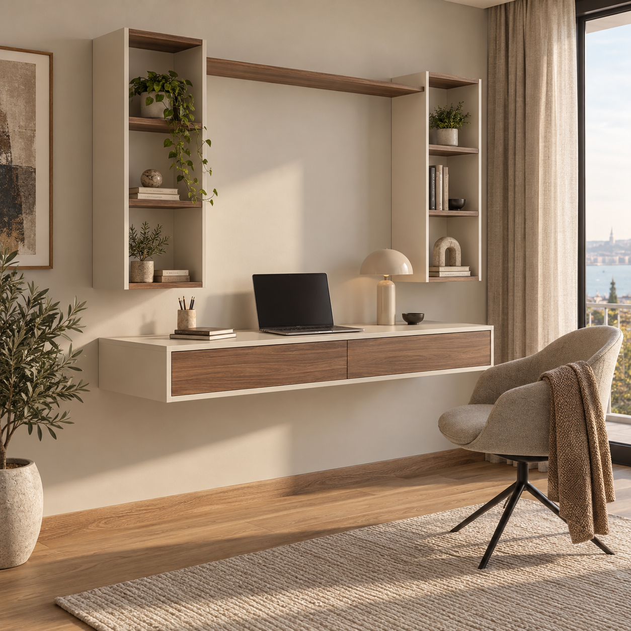 Doriva 120 Çift Kitaplıklı Duvara Monte Çalışma Masası