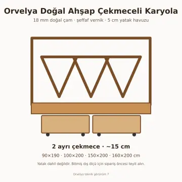 Orvelya Doğal Ahşap Çekmeceli Karyola