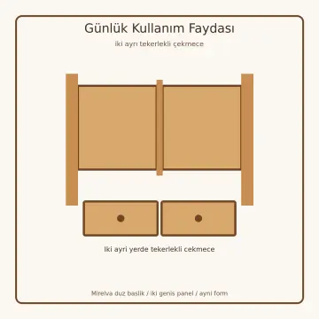 Mirelva Doğal Ahşap Çekmeceli Karyola