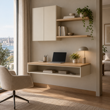 Novira 100 Kapaklı ve Açık Raflı Duvara Monte Çalışma Masası