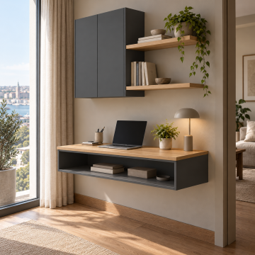 Novira 100 Kapaklı ve Açık Raflı Duvara Monte Çalışma Masası