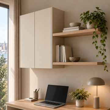 Novira 100 Kapaklı ve Açık Raflı Duvara Monte Çalışma Masası