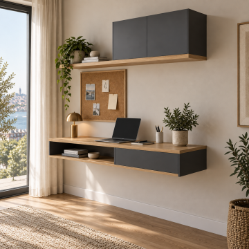 Mireva 120 Mantarlı Panolu Duvara Monte Çalışma Masası