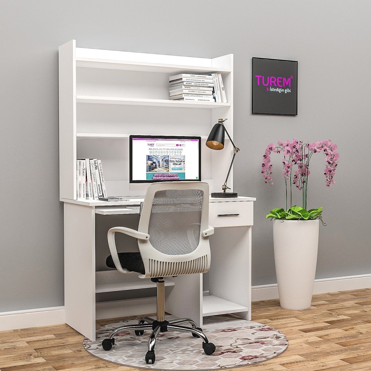 Cevher Kitaplıklı Çalışma Masası