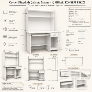 Cevher Kitaplıklı Çalışma Masası