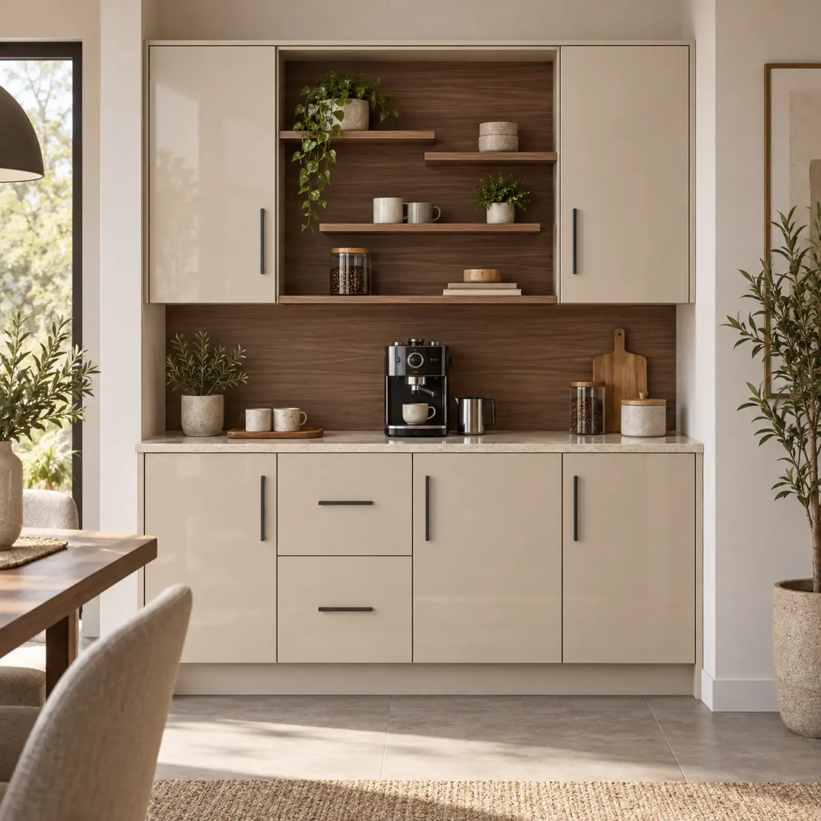 Virelona 160 cm Üç Kademeli Orta Raflı High Gloss Kahve Köşesi