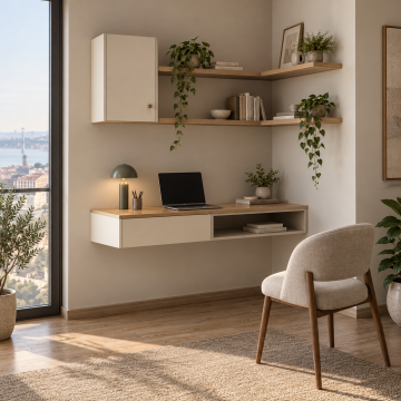 Rovena 100 Köşe Raflı Duvara Monte Çalışma Masası