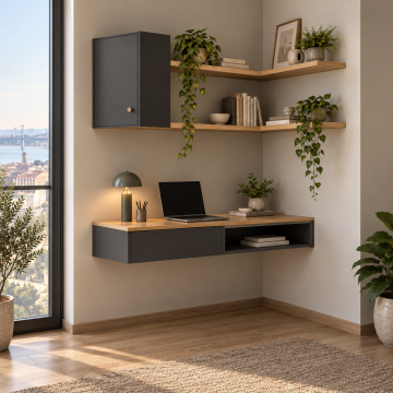 Rovena 100 Köşe Raflı Duvara Monte Çalışma Masası