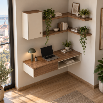 Rovena 100 Köşe Raflı Duvara Monte Çalışma Masası