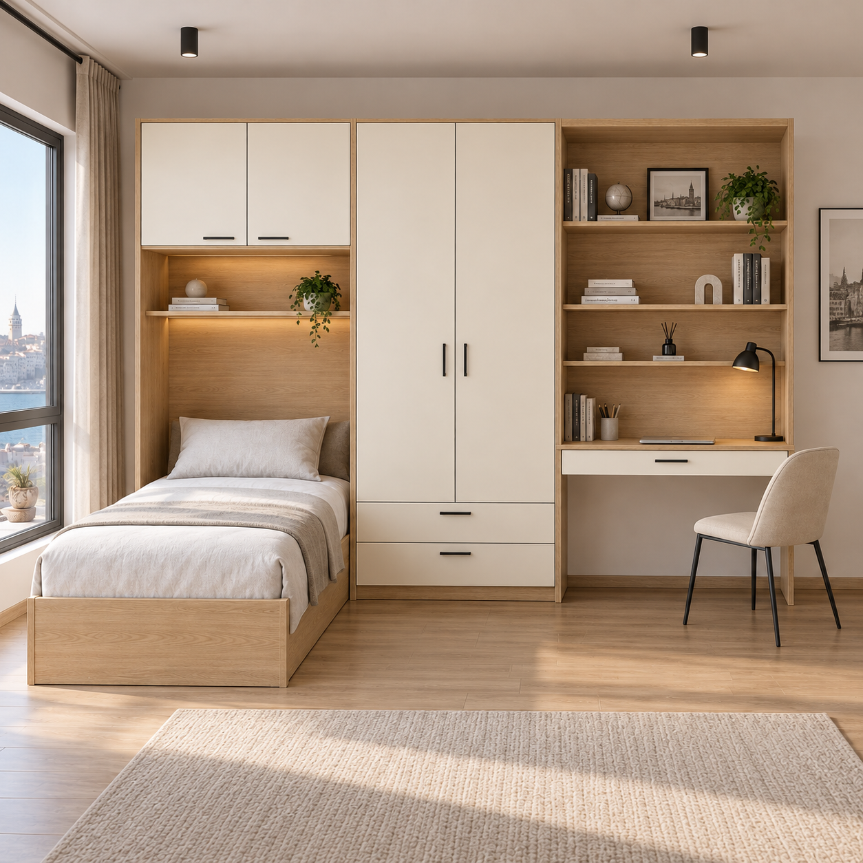 Arven 300 Kitaplıklı ve Çalışma Masalı Gardıroplu Genç Odası