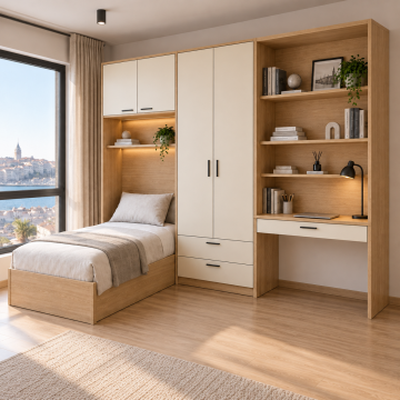 Arven 300 Kitaplıklı ve Çalışma Masalı Gardıroplu Genç Odası