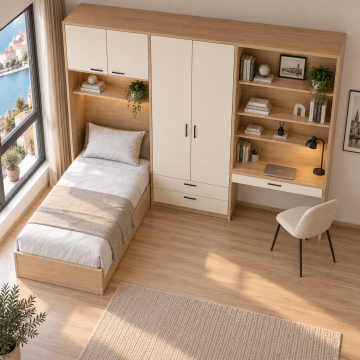 Arven 300 Kitaplıklı ve Çalışma Masalı Gardıroplu Genç Odası