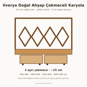 Ilverya Doğal Ahşap Çekmeceli Karyola