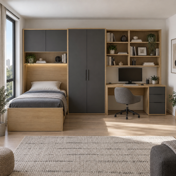 Tekora 340 Geniş Masalı Antrasit Meşe Genç Odası