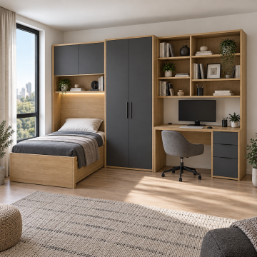 Tekora 340 Geniş Masalı Antrasit Meşe Genç Odası