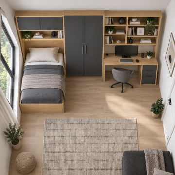 Tekora 340 Geniş Masalı Antrasit Meşe Genç Odası