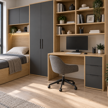 Tekora 340 Geniş Masalı Antrasit Meşe Genç Odası