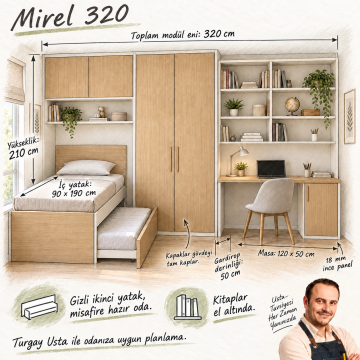 Mirel 320 Yavrulu Karyolalı Kitaplıklı Genç Odası