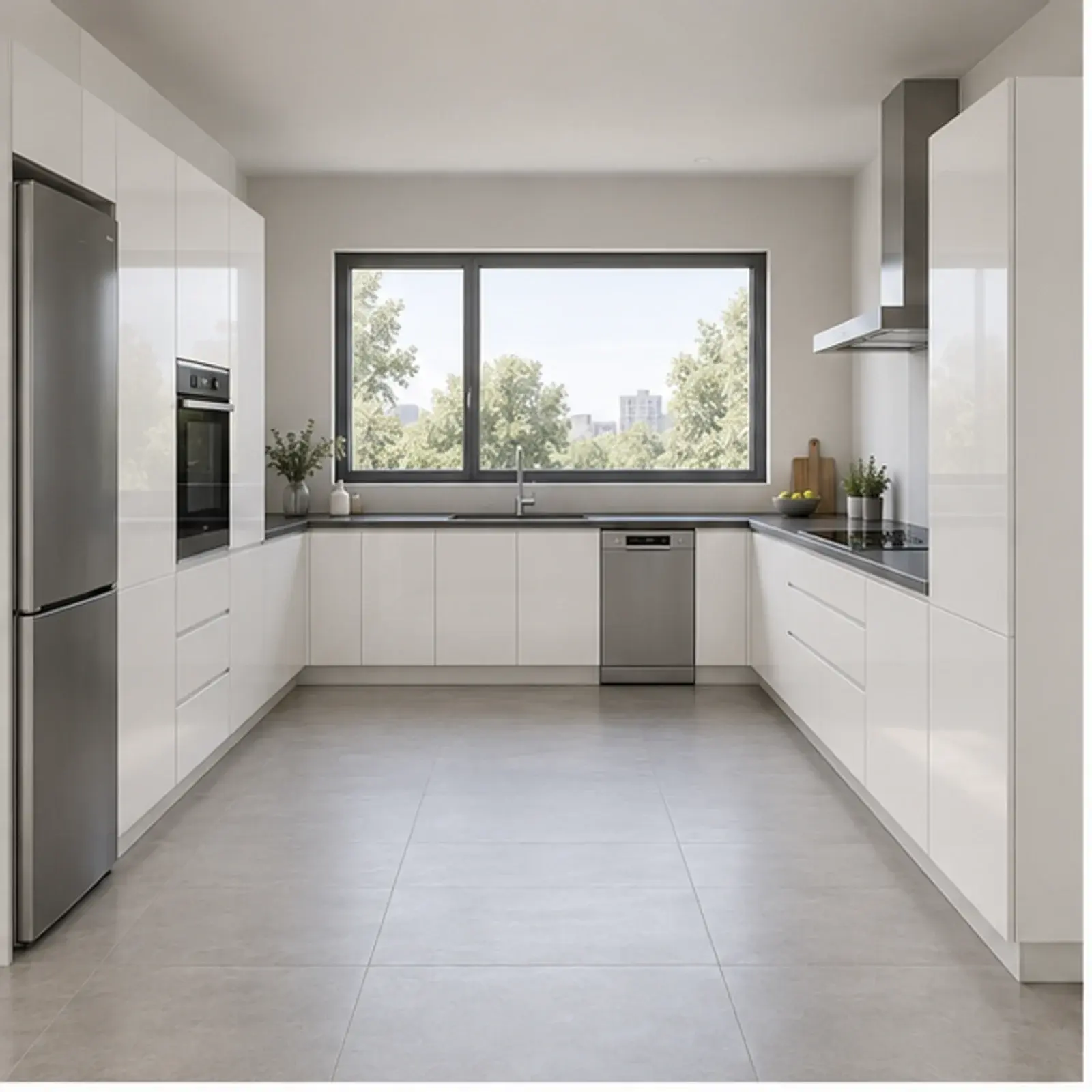 Avenora İnci Beyaz High Gloss Geniş U Mutfak Dolabı