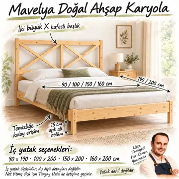 Mavelya Doğal Ahşap Karyola