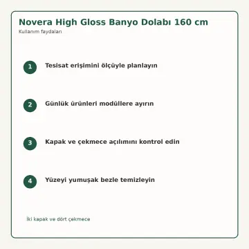 Novera High Gloss Banyo Dolabı 160 cm