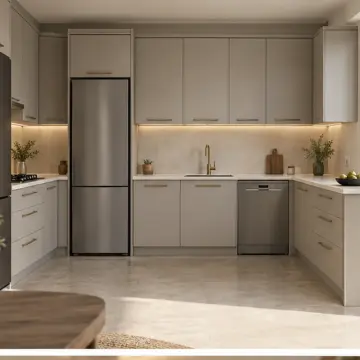 Dalmeya Keten Gri MDF Kademeli U Mutfak Dolabı