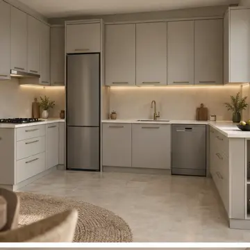 Dalmeya Keten Gri MDF Kademeli U Mutfak Dolabı
