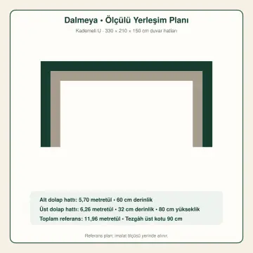 Dalmeya Keten Gri MDF Kademeli U Mutfak Dolabı