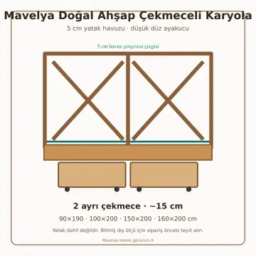 Mavelya Doğal Ahşap Çekmeceli Karyola