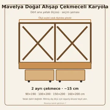 Mavelya Doğal Ahşap Çekmeceli Karyola