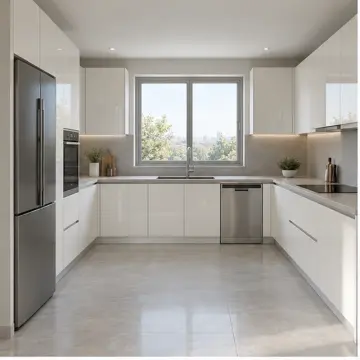 Evriona İnci Beyaz High Gloss Asimetrik U Mutfak Dolabı
