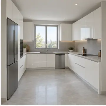 Evriona İnci Beyaz High Gloss Asimetrik U Mutfak Dolabı
