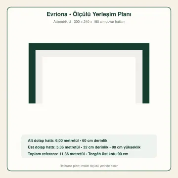 Evriona İnci Beyaz High Gloss Asimetrik U Mutfak Dolabı