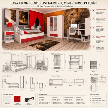 Derya Kırmızı Genç Odası Takımı