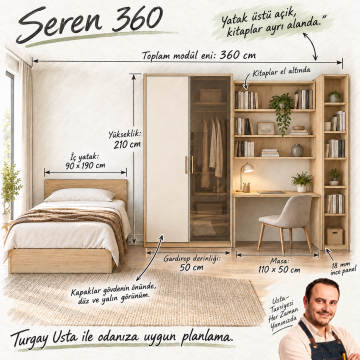 Seren 360 Yatak Üstü Açık Reflekte Camlı Genç Odası