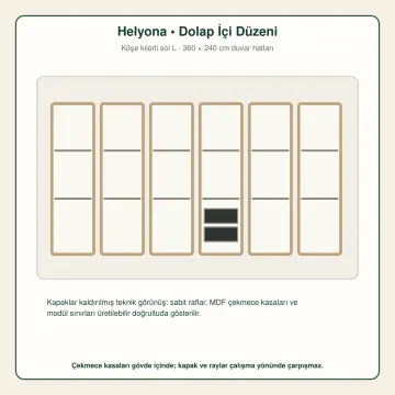 Helyona Açık Meşe MDF Köşe Kilerli Sol L Mutfak Dolabı