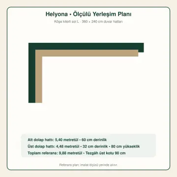Helyona Açık Meşe MDF Köşe Kilerli Sol L Mutfak Dolabı