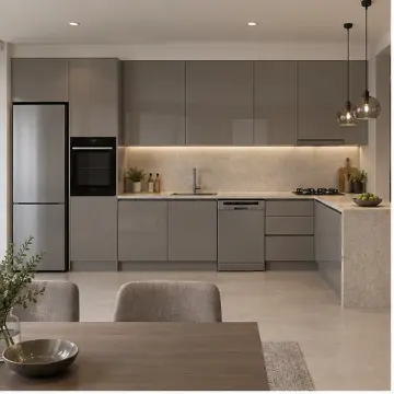 Iverlya Duman Gri High Gloss Servis Dönüşlü Düz Mutfak Dolabı