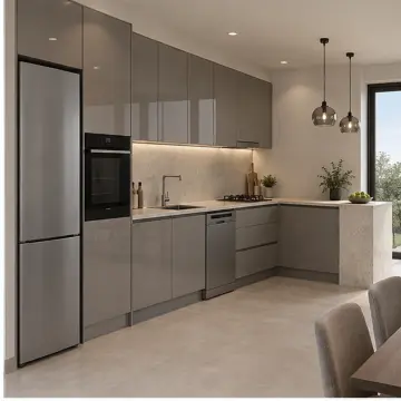 Iverlya Duman Gri High Gloss Servis Dönüşlü Düz Mutfak Dolabı