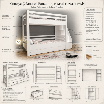 Kamelya Çekmeceli Ranza