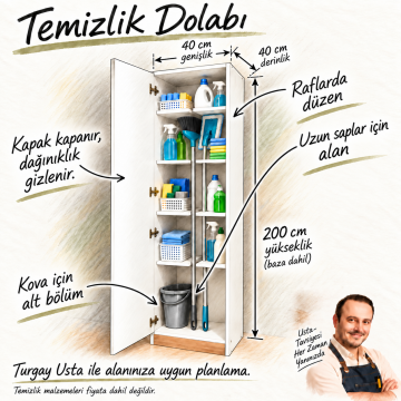 Tek Kapaklı Dört Raflı Temizlik Dolabı 40 × 40 × 200 cm
