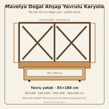 Mavelya Doğal Ahşap Yavrulu Karyola