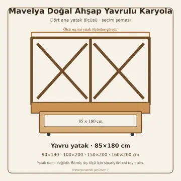 Mavelya Doğal Ahşap Yavrulu Karyola