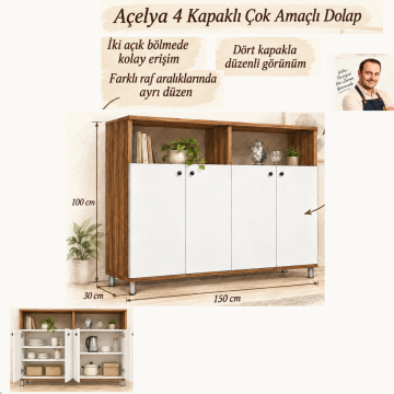 Açelya 4 Kapaklı Çok Amaçlı Dolap