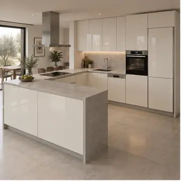 Mirelya Kırık Beyaz High Gloss Yarımada Uçlu Sol L Mutfak Dolabı